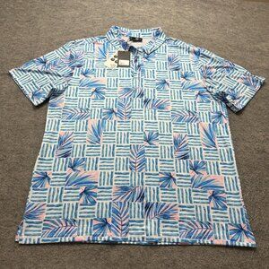 GreenSide Golf Polo Shirt Men 2XL XXL Blue Floral Malibu Hawaiian Stretch